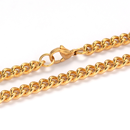 201 Stainless Steel Twisted Chain Curb Chain Necklaces, with Lobster Claw Clasps, 23.62 inch (60cm), 5mm