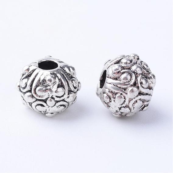 Perles en alliage de style tibétain, ronde avec des fleurs, sans cadmium et sans plomb