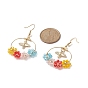 Glass Beaded Flower & Alloy Bee Dangle Earrings, Golden 304 Stainless Steel Wire Wrap Jewelry for Women