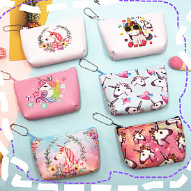 Unicorn Pattern Wallet, Polyester Coin Purse, Clutch Bag with Ball Chain for Women