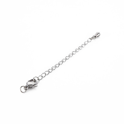 304 Stainless Steel Chain Extender, Cadmium Free & Nickel Free & Lead Free, with Teardrop and Lobster Claw Clasps