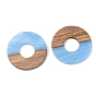 Opaque Resin & Walnut Wood Pendants, Flat Round, Mixed Color