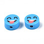 Handmade Polymer Clay Beads, Flat Round with Expression