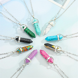 Hexagonal Striped Necklace with Creative Bullet-shaped Geometric Pendant