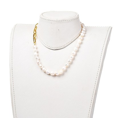 Colliers de perles de perles de keshi de perle baroque naturelle, avec des chaînes de trombones en fer et 304 fermoirs à bascule en acier inoxydable