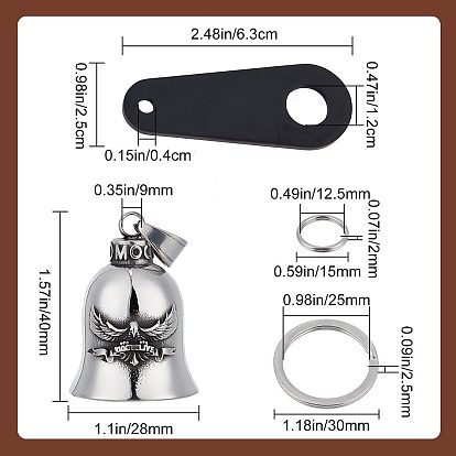 Gorgecraft DIY Motorcycle Bike Bell Making Kit for Lucky Keychain, Including Stainless Steel Pendant & Keychain Blanks, Titanium Steel Keychain Clasps