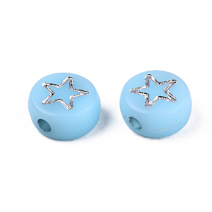 Perles acryliques opaques, métal enlacée, plat rond avec étoile & fleur & lune & coeur