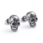 Retro 304 Stainless Steel Stud Earrings, with Ear Nuts, Skull