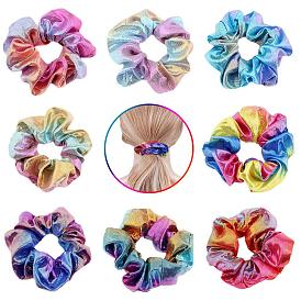 Metallic Rainbow Gradient Fabric Hair Scrunchie with Laser Hot Stamping Gold Dual Color Bowknot Headband