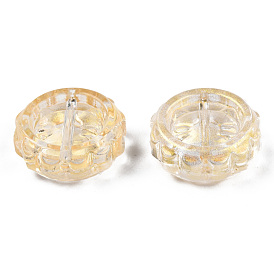 Perles de verre peintes par pulvérisation transparent, avec de la poudre de paillettes, fleur avec empreinte de patte