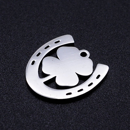 201 Stainless Steel Pendants, Horseshoe with Clover