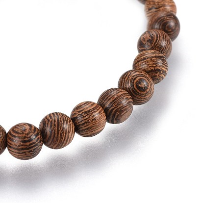 Wood Beads Stretch Bracelets, with Natural Gemstone and Non-Magnetic Synthetic Hematite Beads