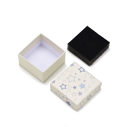 Cajas de joyas de cartón, con esterilla negra, para embalaje de regalo de joyería, cuadrado con estampado de estrellas