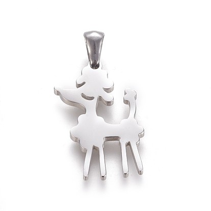 304 Stainless Steel Puppy Pendants, Poodle Dog