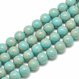 Brins de perles de jaspe impérial synthétiques, teint, ronde
