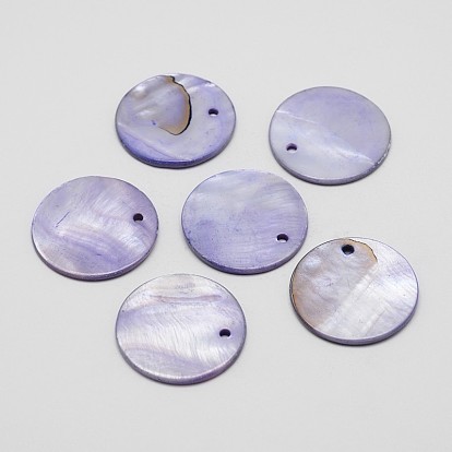 Dyed Natural Flat Round Shell Pendant, 30x2mm, Hole: 2mm