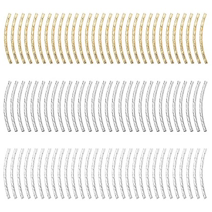 90Pcs 3 Colors Brass Tube Beads, Curved Tube