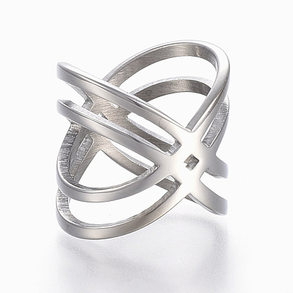 304 Stainless Steel Finger Rings, Wide Band Rings, Criss Cross Ring, Double Rings, X Rings, Hollow