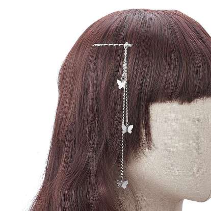 Iron Hair Bobby Pins, with Butterfly Brass Filigree Pendants & Cable Chains for Woman Girls