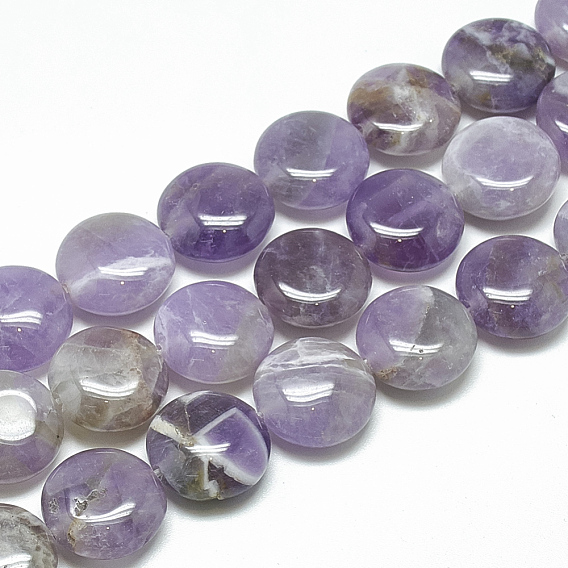 Natural Amethyst Beads Strands, Flat Round