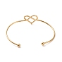 201 Stainless Steel Wire Wrap Heart Open Cuff Bangle, Torque Bangle for Women