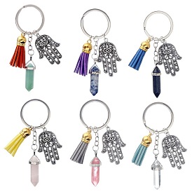Porte-clés à pampilles bohème avec pendentif en cristal hexagonal, accessoire de mode multicolore