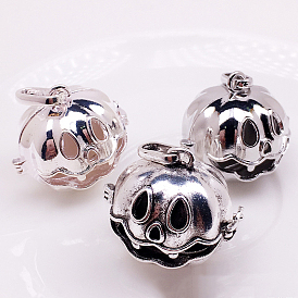 Brass Bead Cage Pendants, Hollow Pumpkin Jack-O'-Lantern Charms, for Chime Ball Pendant Necklaces Making, Halloween