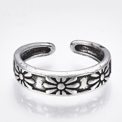 Alloy Cuff Finger Rings, Wide Band Rings, Flower