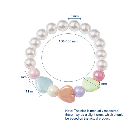 Kids Acrylic Beaded Stretch Bracelets, with Eco-Friendly Plastic Imitation Pearl and Acrylic Beads, Heart & Round