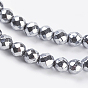 Non-Magnetic Synthetic Hematite Beads Strands, Faceted, Round, Silver Color