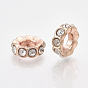 Perlas europeas de aleación chapada en oro rosa, con diamantes de imitación, abalorios de grande agujero, plano y redondo