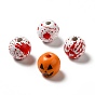 Cuentas de madera natural impresas con el tema de halloween, redondo con patrón de mano ensangrentada/sangre/calabaza
