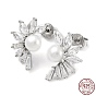 Fleur de zircone cubique avec boucles d'oreilles en perles naturelles, 925 boucles d'oreilles en argent sterling pour femmes
