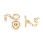 Brass Micro Pave Clear Cubic Zirconia Chain Extender, with Toggle Clasps, Heart