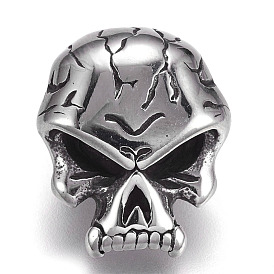 304 Stainless Steel Beads, Large Hole Beads, Skull