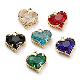 Golden Tone Brass Charms, with Glass, Lead Free & Cadmium Free, Long-Lasting Plated, Heart Charm