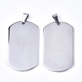304 Stainless Steel Pendants, Stamping Blank Tag, with Snap On Bails, Rectangle