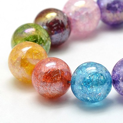 Electroplate AB Color Plated Synthetic Crackle Quartz Round Beads Strands, Dyed, 14mm, Hole: 1mm, about 31pcs/strand, 16.92 inch