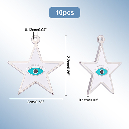 Nbeads 10Pcs 304 Stainless Steel Enamel Pendants, Star with Eye Evil, Stainless Steel Color