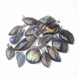 Natural Labradorite Pendants, with Platinum Tone Brass Findings, Nuggets