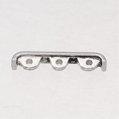 3 Holes Tibetan Style Alloy Spacer Bars, Lead Free and Cadmium Free, 24x4x6mm, Hole: 1.5mm