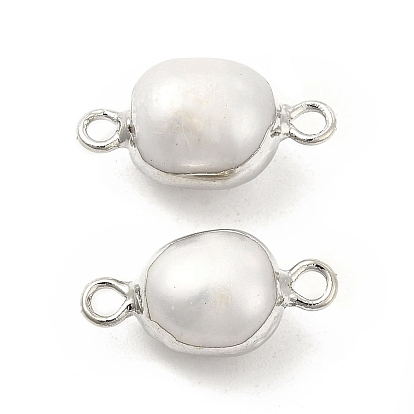 Encantos de conector de perlas naturales, enlaces ovales, con bucles dobles de latón