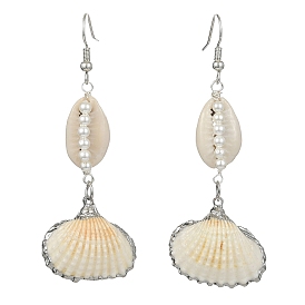 Boucles d'oreilles pendantes en perles naturelles et coquillages en forme de coquille pour femmes, avec 316 crochets d'oreille chirurgicaux en acier inoxydable