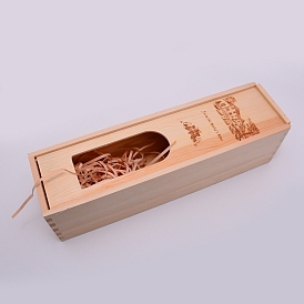 Wood Red Wine Box, with Slide Lid and Window, Rectangle with Building Pattern