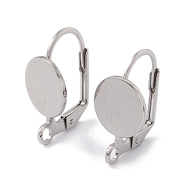 304 Stainless Steel Leverback Earring Findings, with Vertical Loop, Flat Round