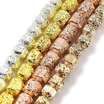 Electroplated Natural Lava Rock Beads Strands, Hexagon