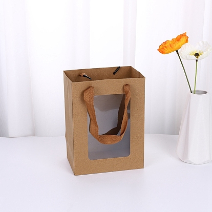 Rectangle Paper Bags, with Handles, for Gift Shopping Bags, with Clear Window