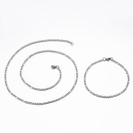 304 définit bijoux en acier inoxydable, chaînes de figaro bracelets et colliers, avec fermoir pince de homard