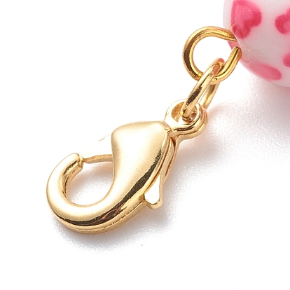 Valentine's Day Alloy Enamel Pendant Decorations Sets, Clip-on Charms, with Spray Painted Resin Beads & Brass Lobster Claw Clasps, for Keychain, Purse Ornament