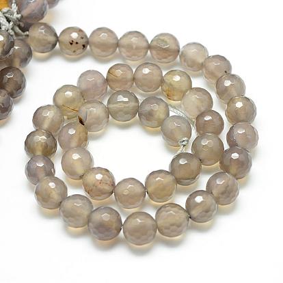 Natural Grey Agate Bead Strands, Faceted, Round
